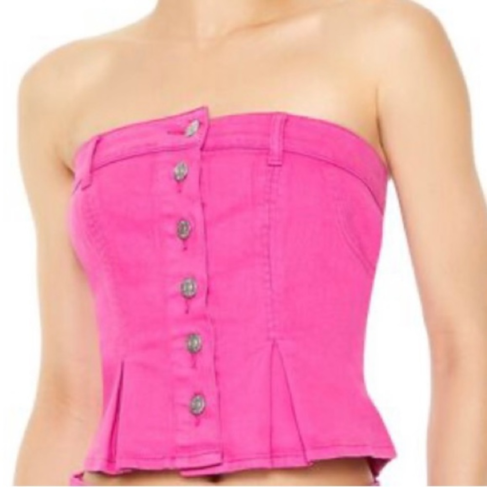 Pink button strapless top - Picture 2 of 5